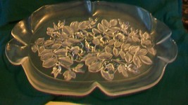 Vintage Clear &amp; Frosted Glass Serving Tray with Flowers &amp; Leaves Scallop... - $100.00
