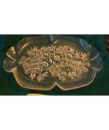 Vintage Clear &amp; Frosted Glass Serving Tray with Flowers &amp; Leaves Scallop... - £78.18 GBP