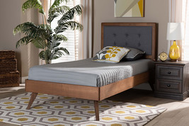 Wayne Dark Gray Fabric Walnut Brown Twin Size Platform Bed - $9,067.80 MXN