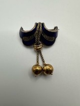 Antique Victorian Masquerade 14k And Sterling Silver Blue Enamel Brooch 4.7cm - £395.60 GBP