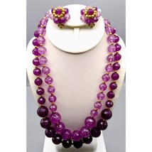 Vintage Sparkly Purple Parure, Faceted Double Strand Necklace and Matchi... - £39.75 GBP