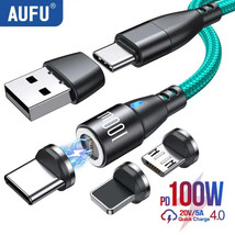 AUFU 100W Magnetic Connect Fast Charging Cable - Type-C / Micro USB / Lightning  - £9.74 GBP+