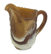Imperial Glass Slag Pitcher Vase Windmill Flowers Cabin in Relief Carame... - $29.58