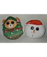 2 TY Squishy Beanies Plush Lot Everett Christmas Tree Flurry Snowman - £19.56 GBP