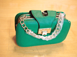 Ana Luxory Green Satchel Crossbody Handbag Gold Hardwr Kiss Lock Double Zip 8x6&quot; - £12.21 GBP