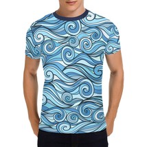 Blue Waves Pattern Men&#39;s All Over Print T-shirt (USA Size) - $27.00