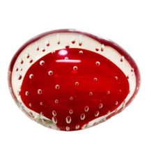 Lefton&#39;s Vintage Handblown Art Glass Egg Clear &amp; Ruby Red Bullicante Paperweight - £19.50 GBP