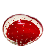 Lefton&#39;s Vintage Handblown Art Glass Egg Clear &amp; Ruby Red Bullicante Pap... - £19.57 GBP