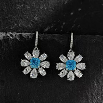 3Ct Cushion Cut Blue Topaz Lab Created Dangle Earrings In 14K White Gold Plated - £73.89 GBP