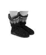Muk Luks Women's Black Tall Knit Foldover Lug Outsole Slipper Boot Size 9 NWT - $24.74