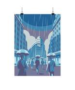 Urban Rainy Day Matte Vertical Poster - Modern Cityscape Art - $26.57