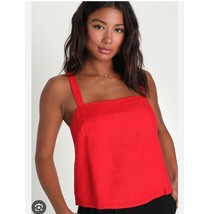 Lulus Sol Sweetie Button Back Tank Top Red Size XL Linen Cropped Sleevel... - £31.18 GBP