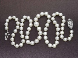 5-8mm Graduated Natural Akoya Pearl Bead Necklace 14k White Gold Clasp 20&quot; - £759.24 GBP