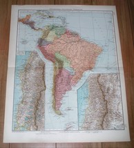 1930 Original Vintage Map Of South America / Chile Inset Map / Brazil Argentina - $25.87