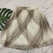 Talbots Silk Skirt Size 8 Cream Brown Plaid Overlay Knee Length A-Line A... - $22.76