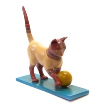 Vintage Resin Colorful Siamese Cat Playing With Ball Tail Up Figurine 6&quot; height - £9.47 GBP