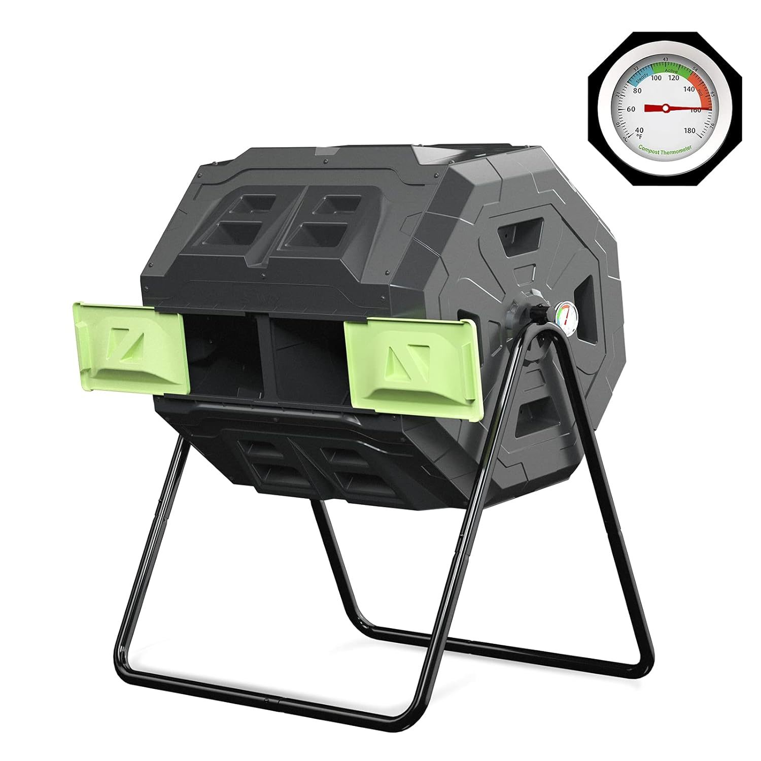 Large Compost Tumbler Bin - Outdoor Garden Rotating With Thermometer -Automatic