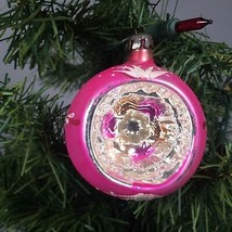 Pink glass Christmas ornament reflector single indent - $28.71