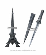 10" Eiffel Tower Letter Opener Gift Knife Short Sword Souvenir - $12.85