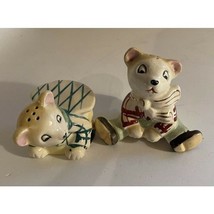 Salt and Pepper Shakers Bear with Picnic Basket and Boy with Scarf Vintage Japan - £8.81 GBP