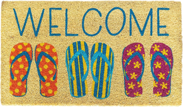 Welcome Flip Flops Beach Mat, Natural Coir Fiber Doormat, Perfect for An... - $38.79