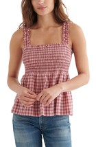 Lucky Brand Cotton Gingham-Print Smocked Tank Top, Size Small - £22.57 GBP