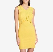 Guess Womens 8 Lemon Yellow Sleeveless Perforated Ruffle Lined Bodycon Dress NWT - £28.51 GBP