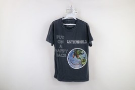 Astroworld Mens Small Distressed Travis Scott Put On A Happy Face T-Shirt Gray - $59.35