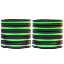 10 Thin Green Line Wristbands - High Quality Bracelets with Debossed Line - £8.60 GBP