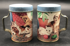 VTG JSNY Tin Cats &amp; Dogs Handled Salt &amp; Pepper Shakers 4&quot; Tall 2.75&quot; Diameter - £7.50 GBP