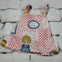 Vintage Handmade Doll Dress Love Is Contagious Red Calico Print  - £14.87 GBP