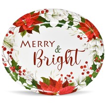 50 Count Christmas Oval Paper Plates Platter 10&quot; X 12&quot; Paper Disposable Merry &amp;  - £46.65 GBP