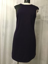 Trina Turk Women&#39;s Dress Missy Purple Black Leather Trim Knit Sheath Size 1 - £36.99 GBP