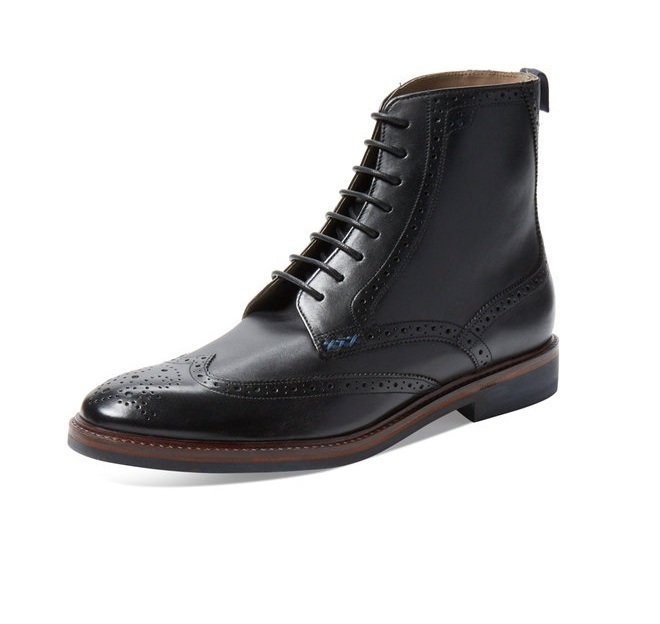 Handmade Men's Black Brogue Wingtip Lace Up Leather Boots, Men Leather Boots - $157.97