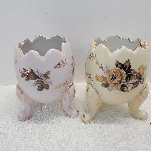 Set of 2 Napcoware Vintage Porcelain Footed Cracked Egg Vase Pink C3199 ... - $15.85