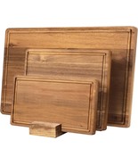 3pc Acacia Wood Cutting Board Set, Juice Grooves, Dual-Sided Use, Handles - $646.35 MXN