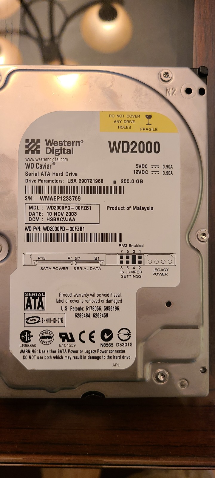 Western Digital SATA WD2000 200GB HD - $7.50