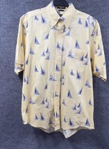 Nautica Sailboats Shirt Men Medium Yellow Button Up Short Sleeve Vintage... - £18.14 GBP