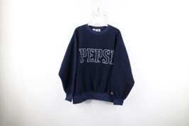Vtg 90s Pepsi Co Mens Large Spell Out Reverse Fleece Crewneck Sweatshirt Blue - £39.18 GBP