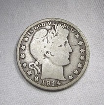 1914 Silver Barber Half Dollar Coin VG Details KEY DATE! AN242 - £118.63 GBP