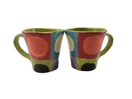 Pier 1 Urban Dots Hand Painted Earthenware Coffee Tea Mug Set of 2  - £17.32 GBP