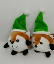 Bass Pro Shops PLUSH  round fox keychain clips Green Santa hat set lot 2 - $4.20