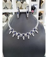 15Ct Emerald Cut Simulated Sapphire &amp; Diamond Necklace Set925 Silver Gol... - €315,82 EUR