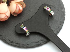 Rainbow CZ Micro Pave Huggie Earrings, J46 - £5.50 GBP