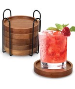 6 Pcs Best Wooden Coasters With Holder Coffee Table Decor Acacia Wood Co... - €35,76 EUR