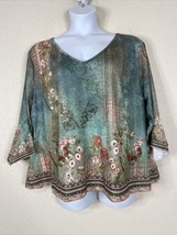 NWT Just Fashion Now Womens Plus Size 3X Green Floral V-neck Top 3/4 Sleeve - £17.72 GBP