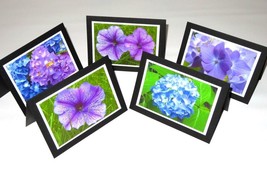 5 Floral Photo Blank Greeting Cards, 5X7 Black cards with FREE PEN - £12.12 GBP