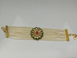 Rhodonite Jadau Handmade Bracelet With Pearl 7 Inches Gold Plated - £21.30 GBP