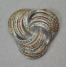 Vintage Silver-tone Marcasite &amp; Amber Rhinestones Brooch Pin Abstract Wa... - £17.13 GBP