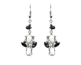 Silver Metal Wire Wrapped Natural Clear Quartz Crystal Chip Stone Dangle Earring - £11.79 GBP